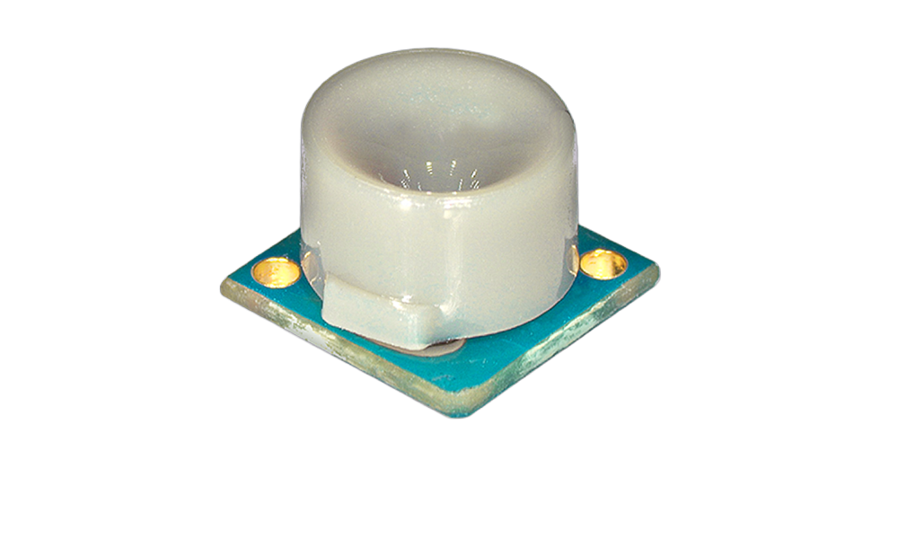 EV_MOD_CH201-00-01: Small green PCB with an acoustic horn attached to it