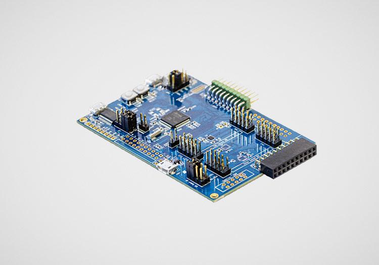 DK-42605: Blue PCB with many small chips and components attached to it