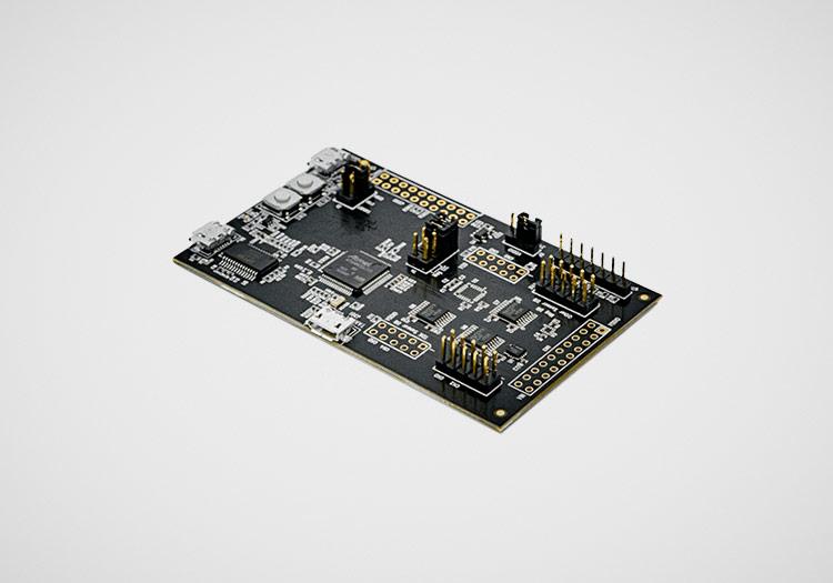 DK-42652: Black PCB with many small chips and components attached to it